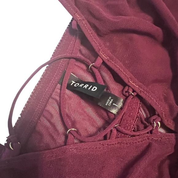 Torrid Plum Purple Sheer Mesh Lace-Up Babydoll Lingerie Size 1X Plus - Picture 5 of 9